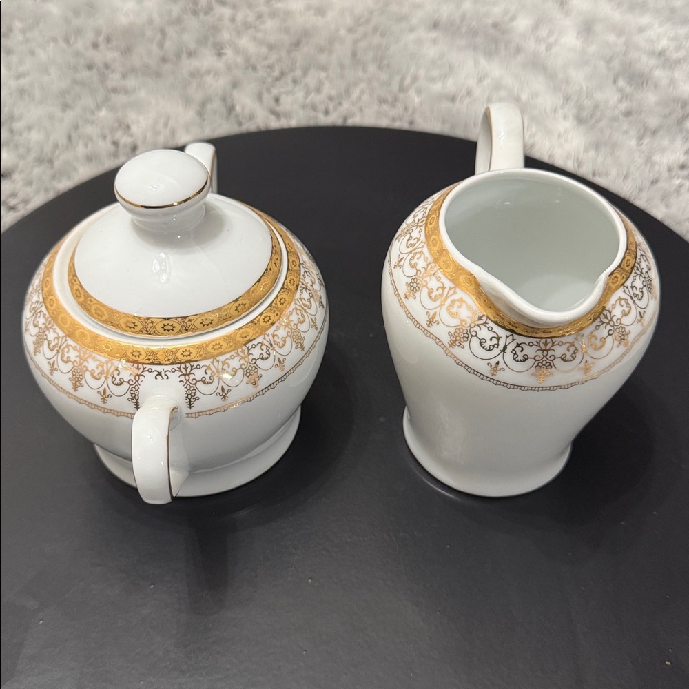 Royal Vienna RVG1 China Sugar Bowl W/Lid Creamer Gold Band Scroll‎ Trim Set of 2 - Picture 7 of 16